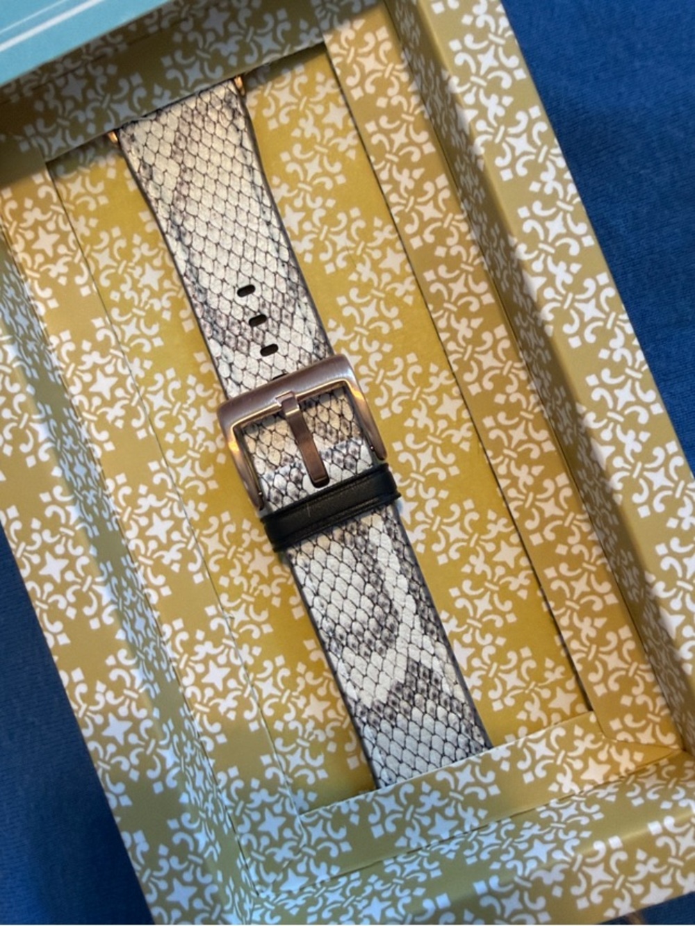 White Snake-Print Leather Watch Strap with Silver Buckle